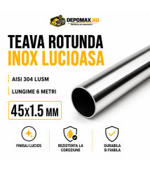 Teava rotunda inox lucios AISI 304 LUSM, 45 x 1.5 mm, 6 metri